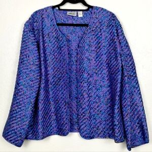 Chico's Design Vintage 100% Silk Women's Purple Woven Textured Jacket Size 3 -XL
